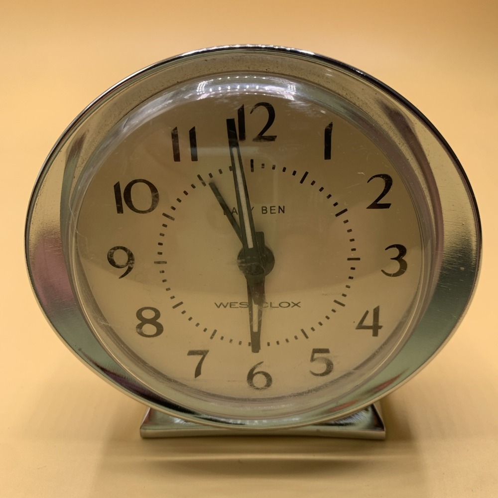 Baby Ben Westclox  Silver Desk Alarm Clock Luminous Wind Up Mechanical Tested